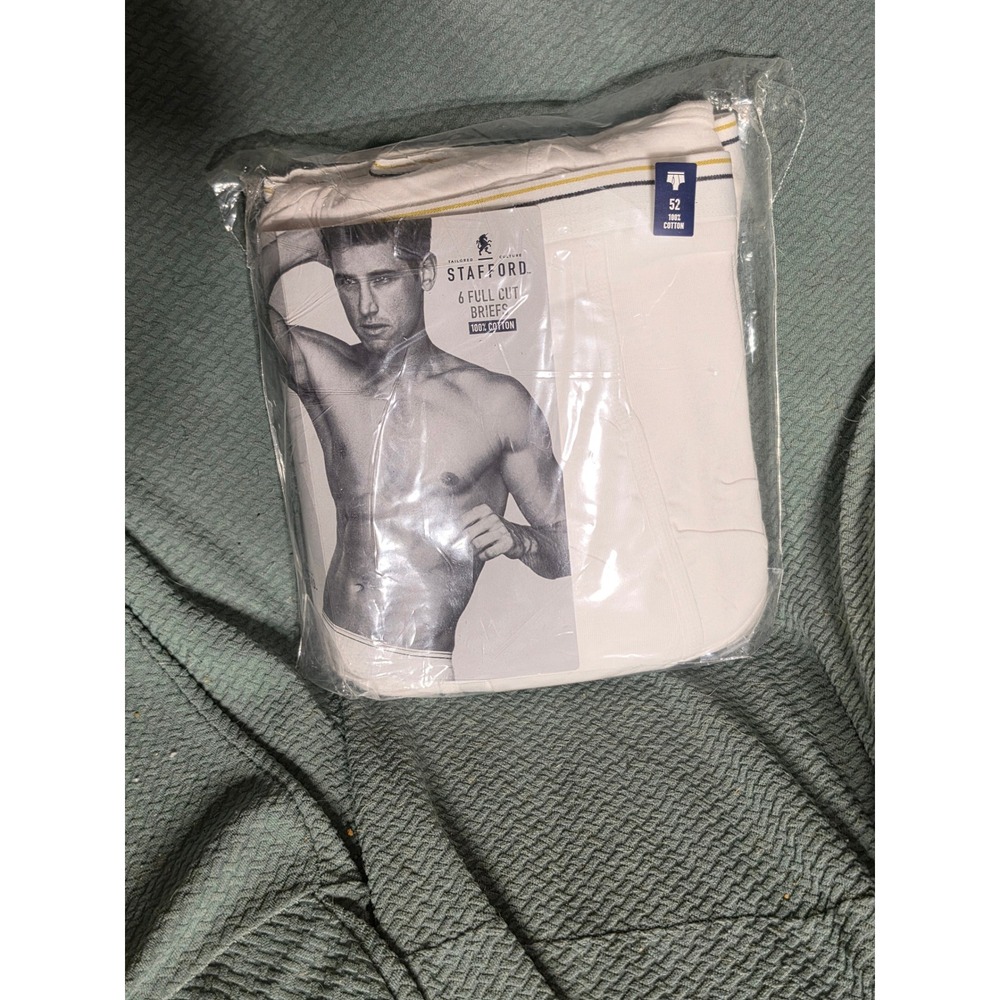 Stafford Mens 6 Pack Full Cut Briefs White 100% Cotton Underwear Size 52 New